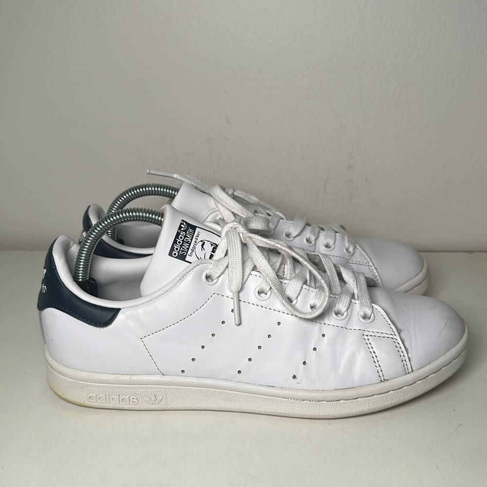 Adidas white and navy blue Stan Smith sneakers
